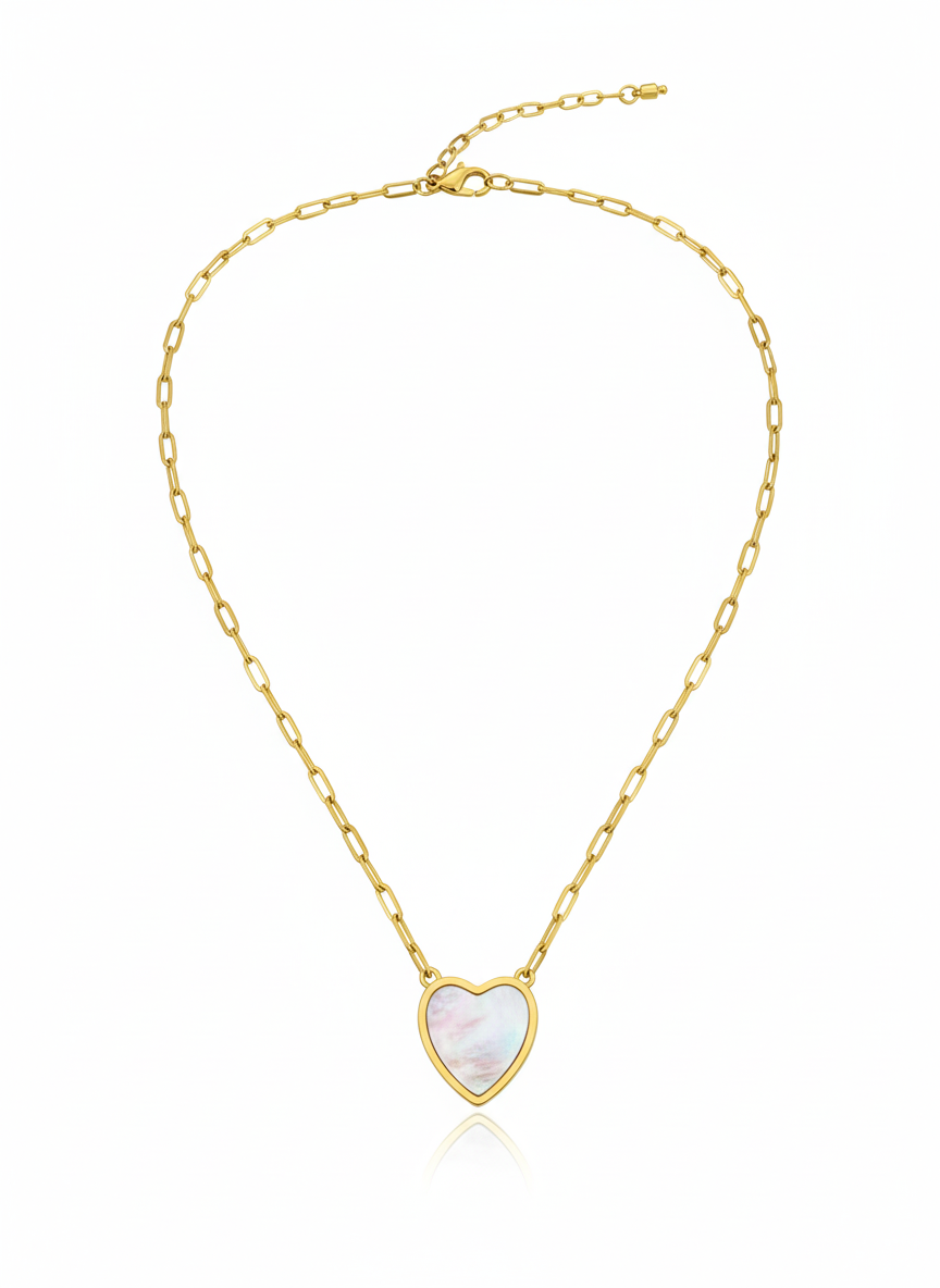 Iridescent Heart Paperclip Necklace