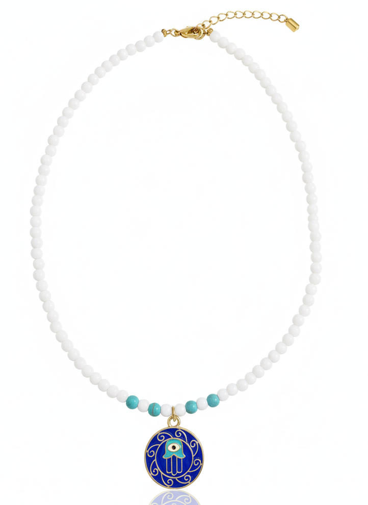 Handmade Opaline Hamsa Medallion Choker Necklace