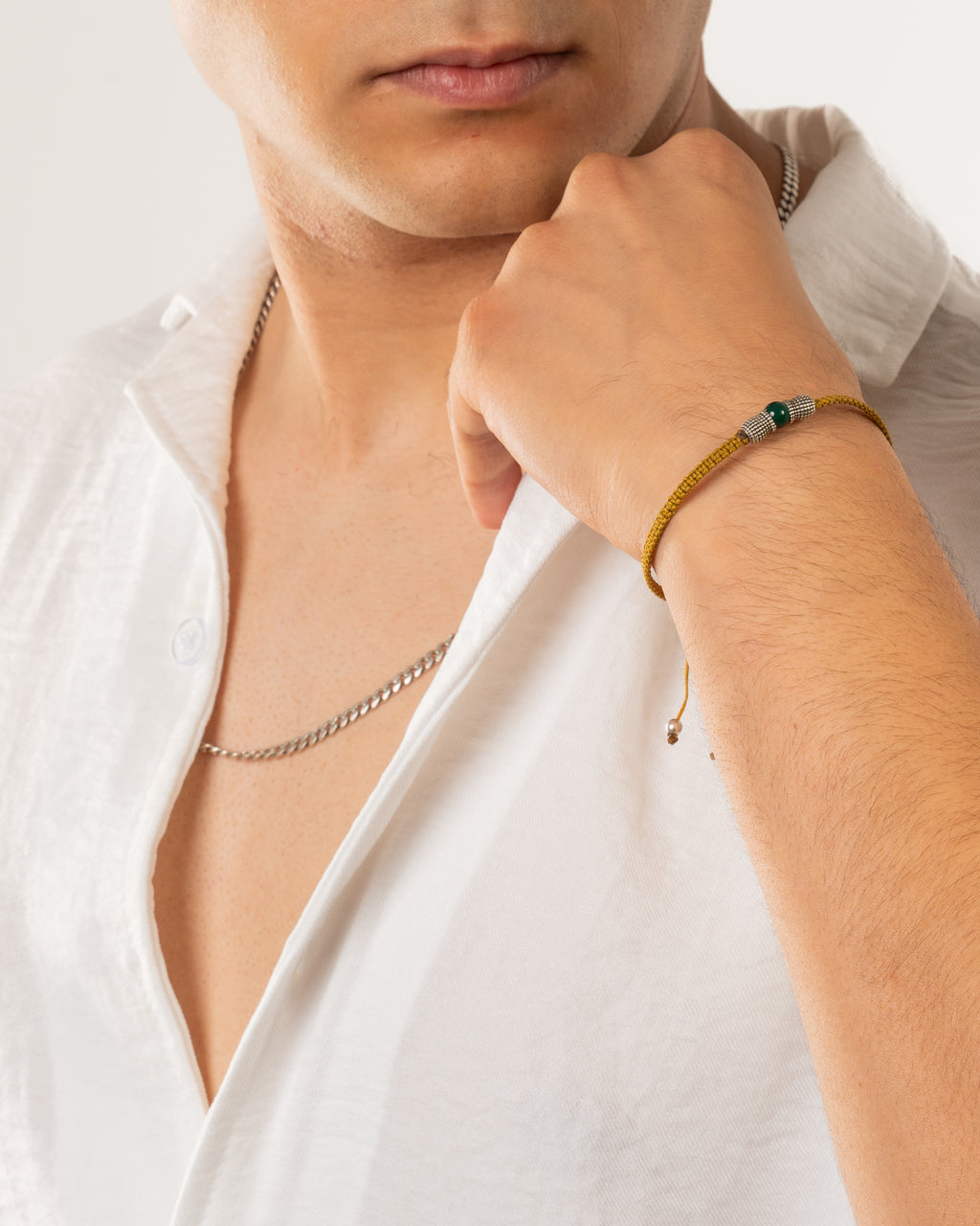 Olive Cord & Green Jade Solo Gem Bracelet