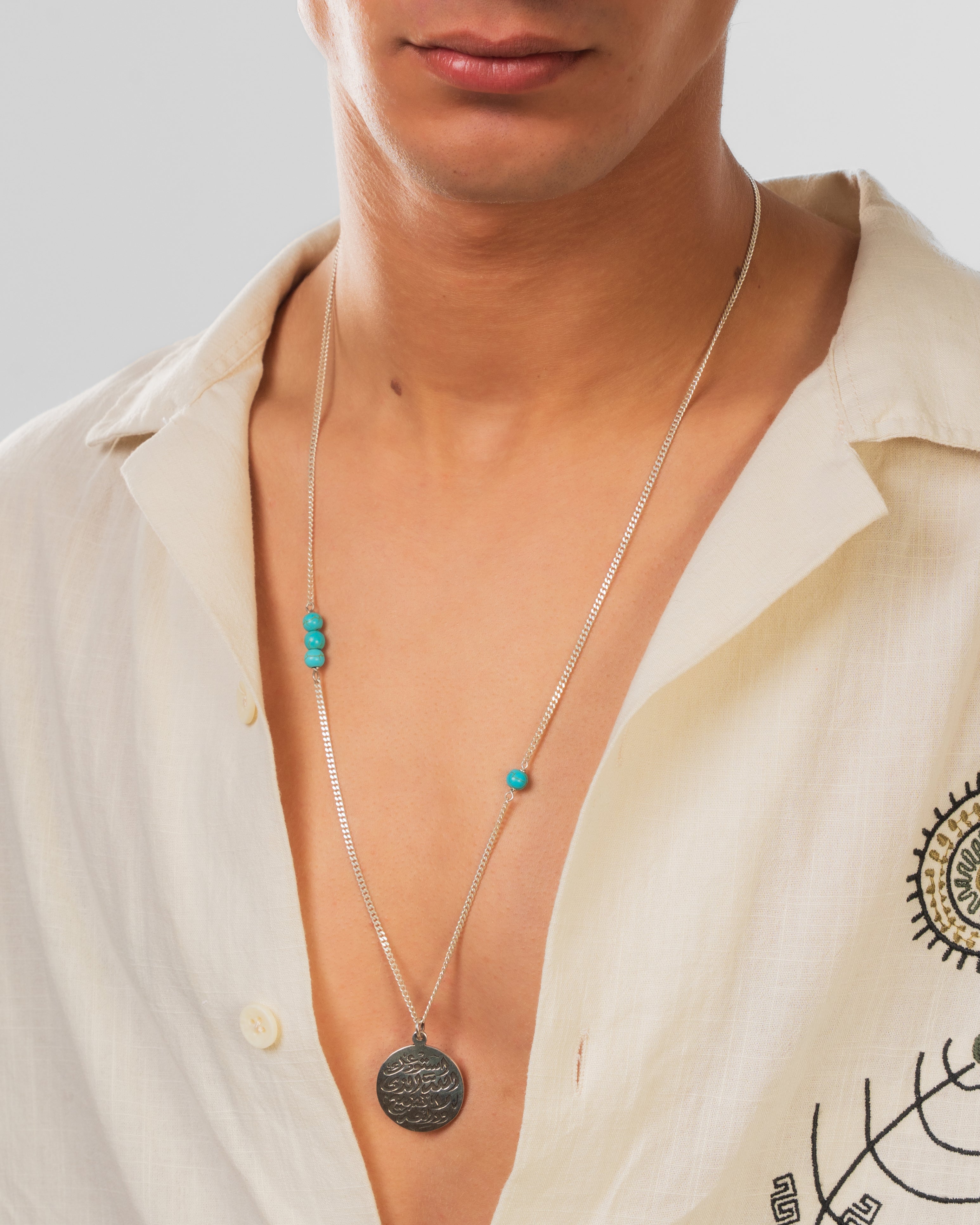 Turquoise Calligraphy Handmade Necklace Silver 925