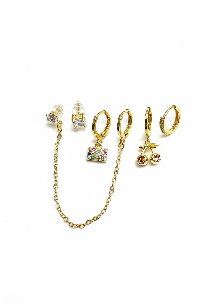 Golden Retro Charm Earring Set
