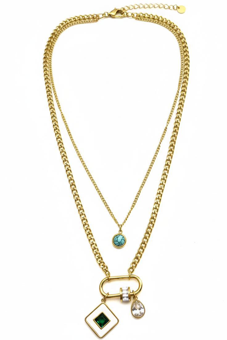 Emerald Elegance Herringbone Necklace