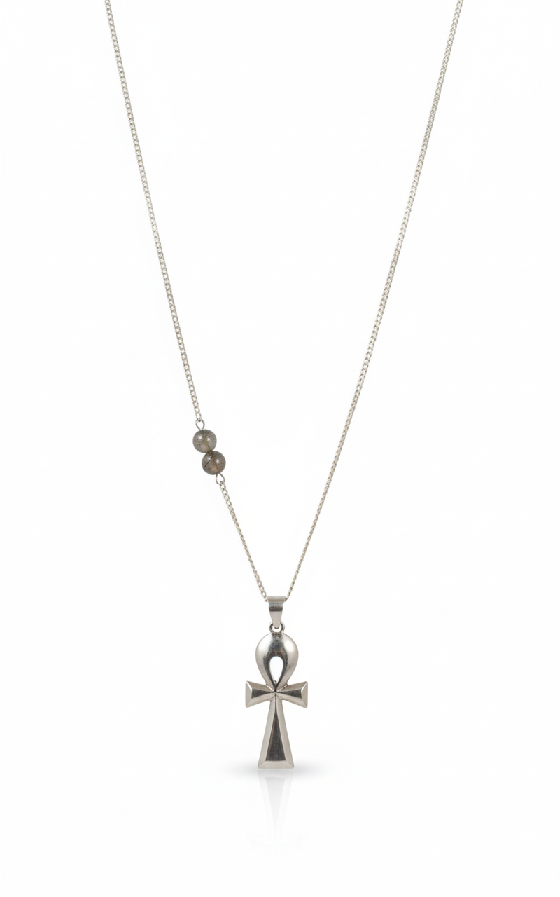Silver & Stone Ankh Necklace