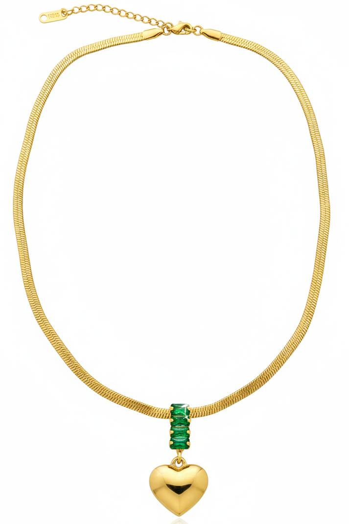 Emerald-Cut Heart Herringbone Necklace