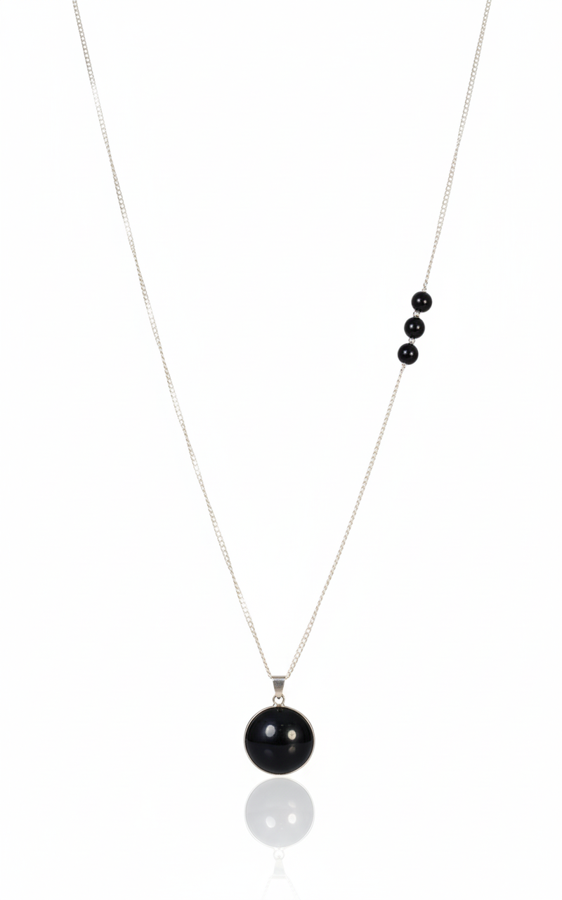 The Onyx Orb Silver Necklace
