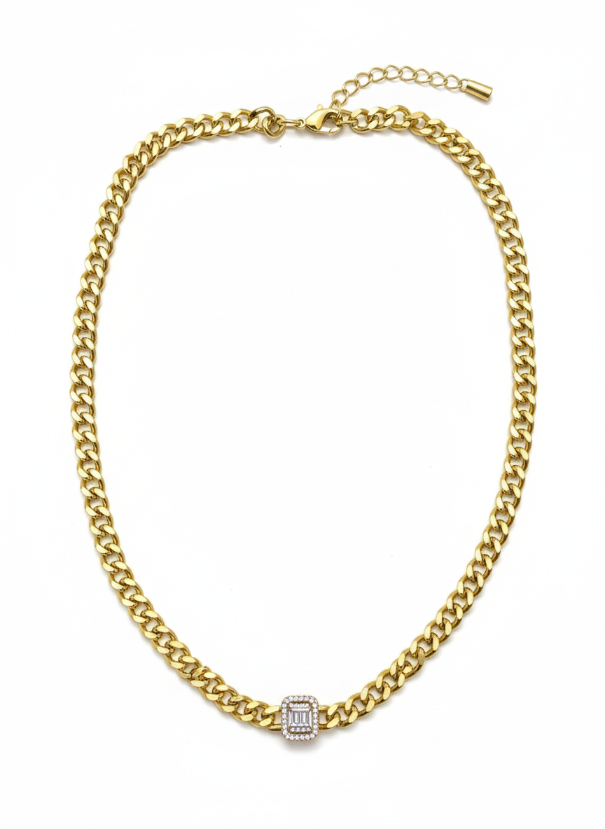 The Platinum Emerald Solitaire Curb Necklace