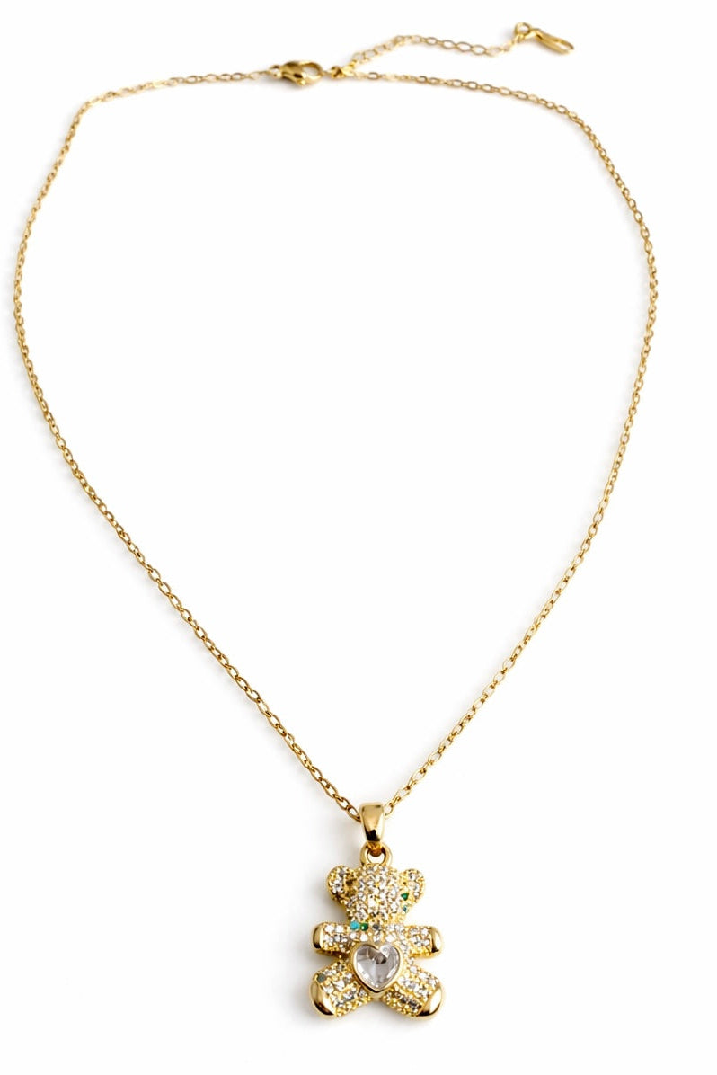 Sparkling Crystal Teddy Bear Necklace