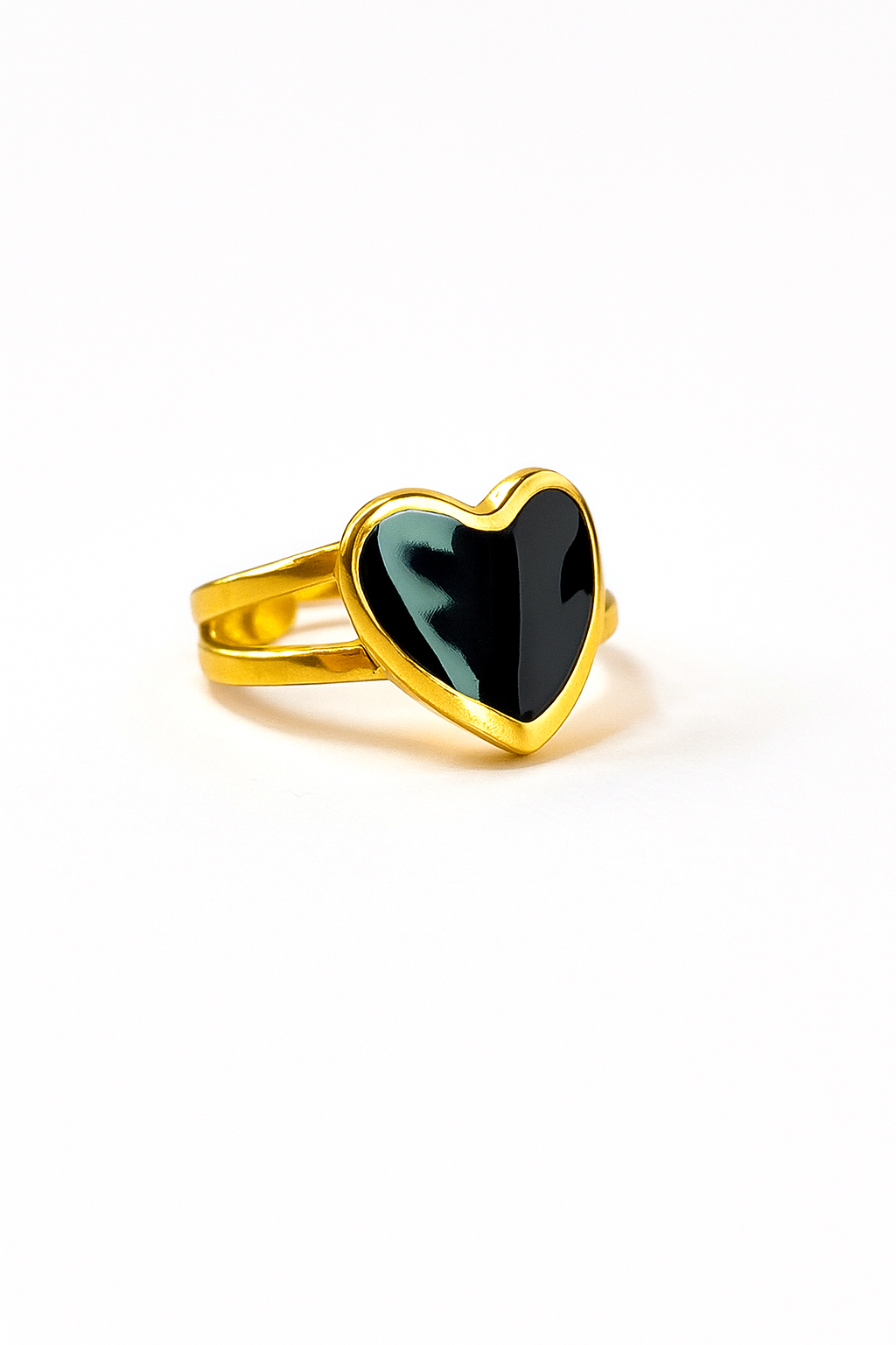 Gold Heart Ring with Black Accent