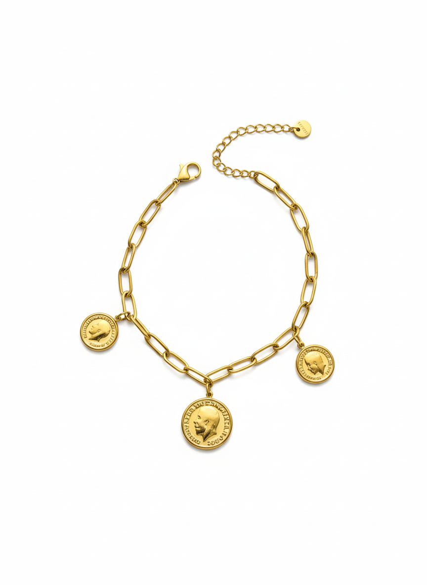 Triple Coin Paperclip Chain Bracelet