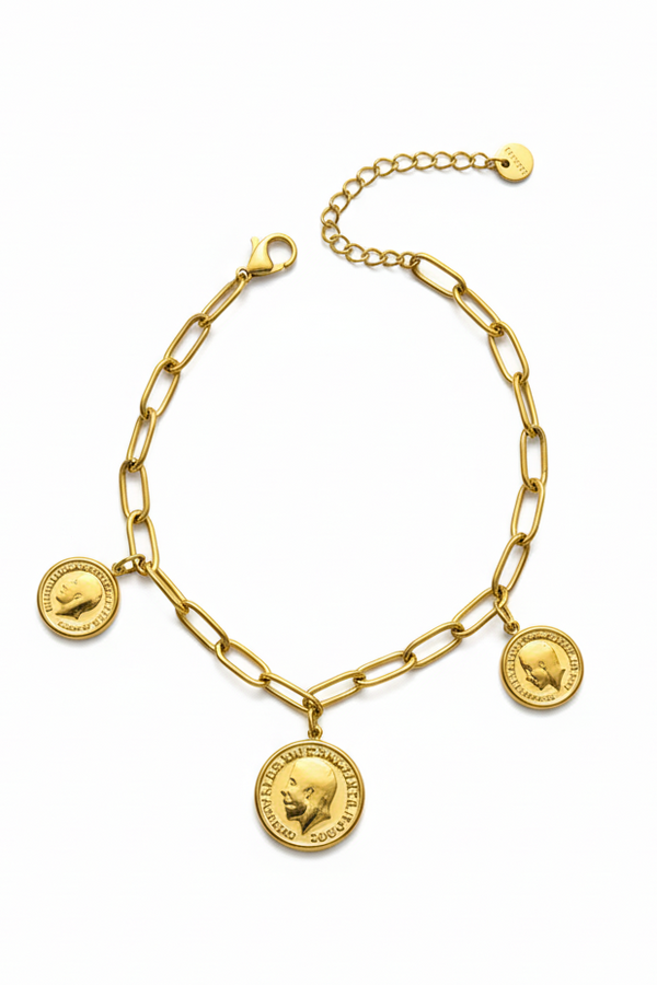 Triple Coin Paperclip Chain Bracelet
