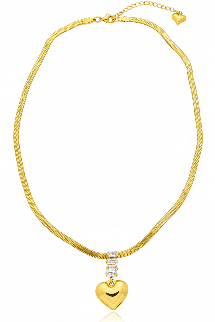 Clear Crystal Heart Herringbone Necklace