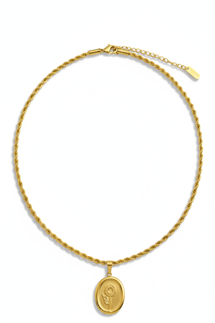 Embossed Sunflower Medallion Rope Necklace