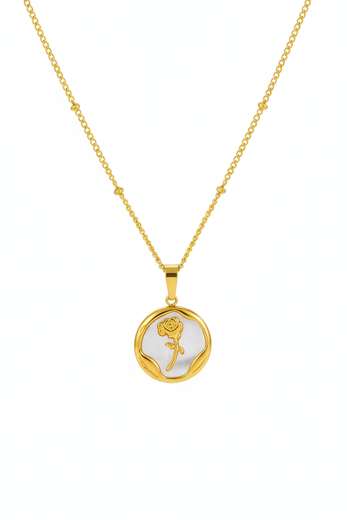 Golden Rose Coin Necklace