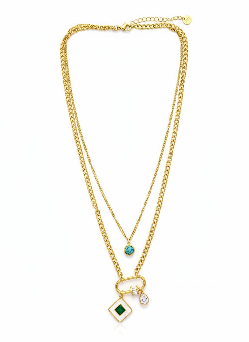 Emerald Elegance Herringbone Necklace
