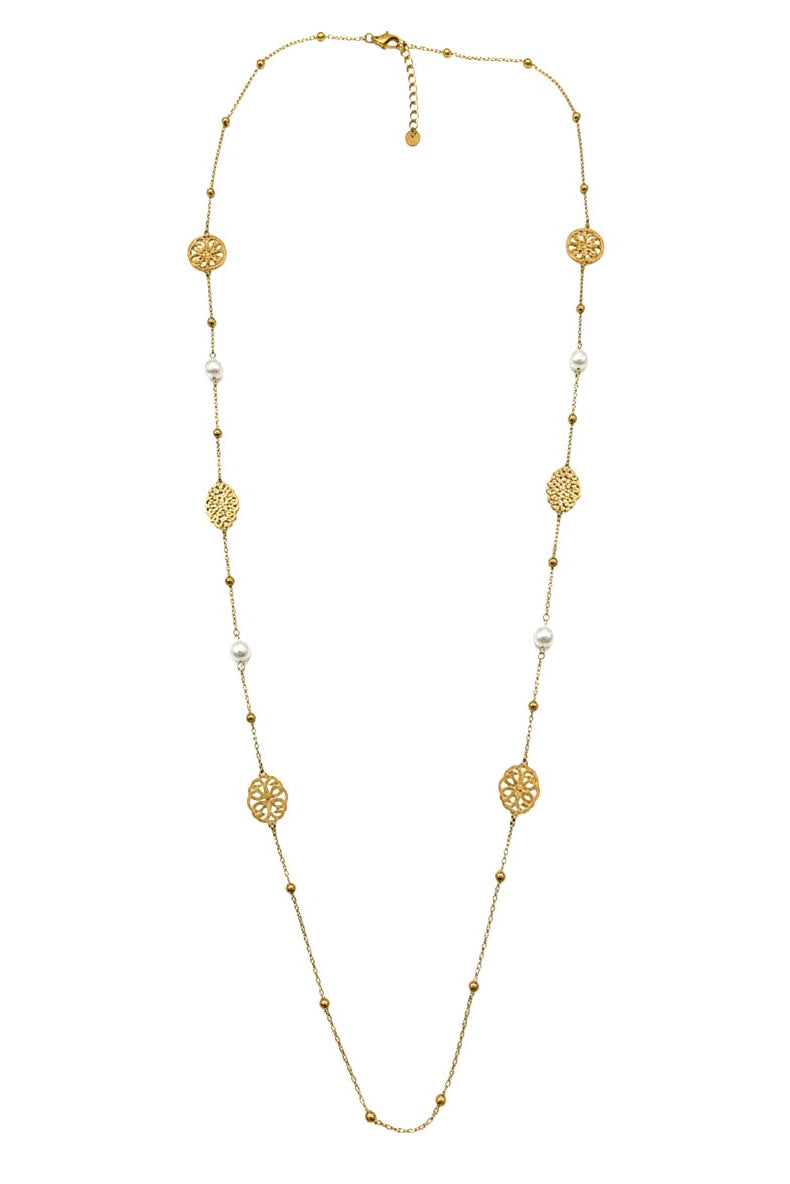 Pearl & Filigree Station Long Necklace