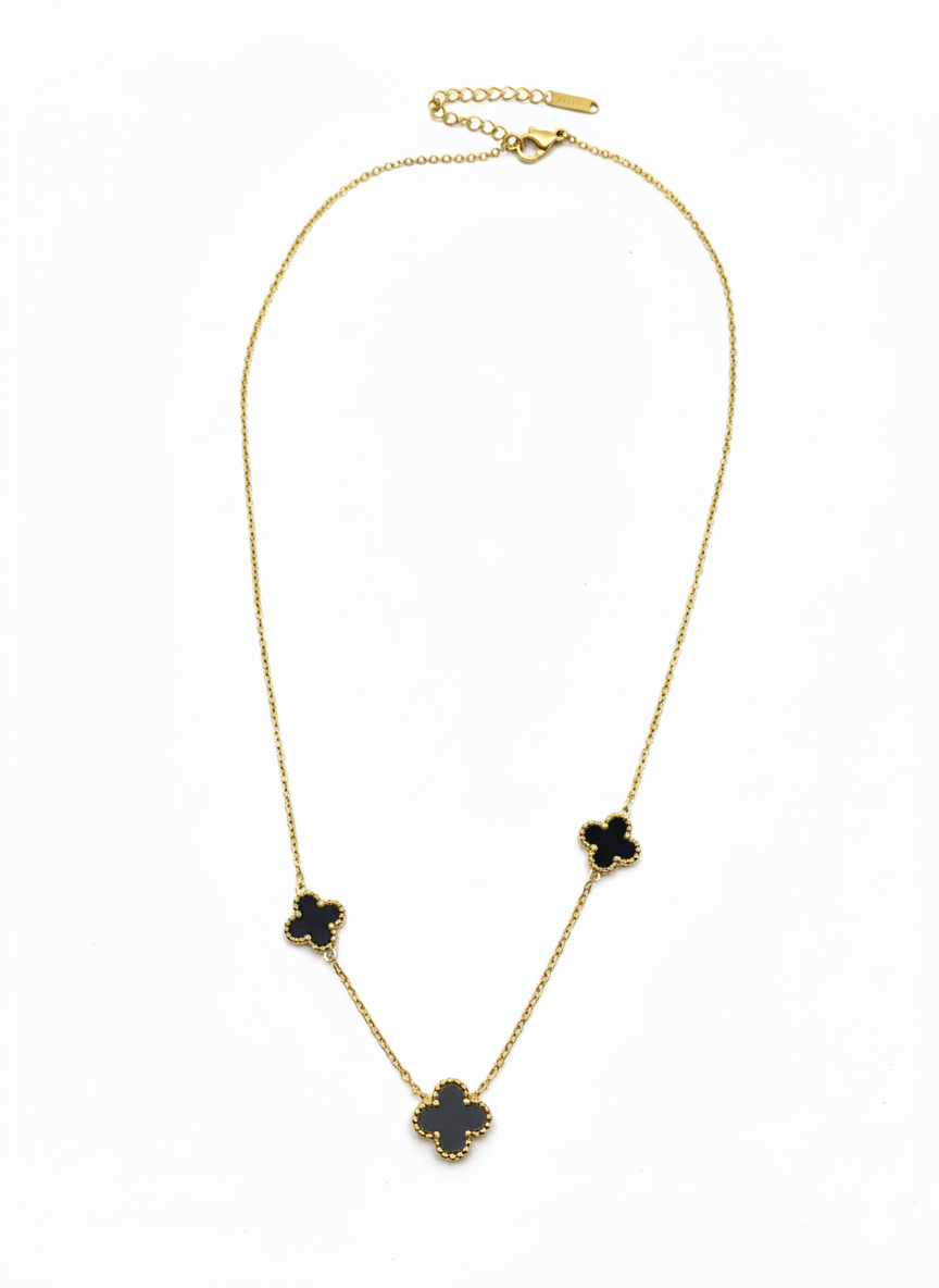3-Motif Onyx Clover Necklace