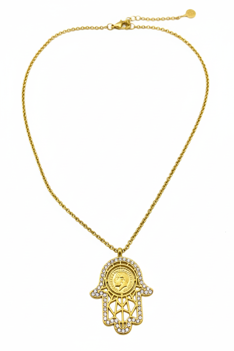 Hamsa Coin of Prosperity Necklace
