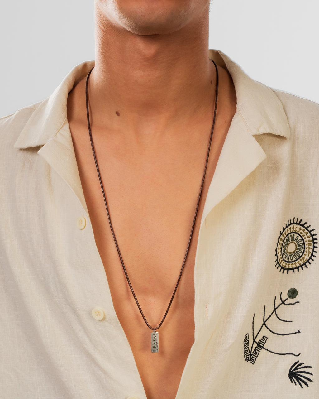 Artisan Calligraphy Leather Silver Necklace