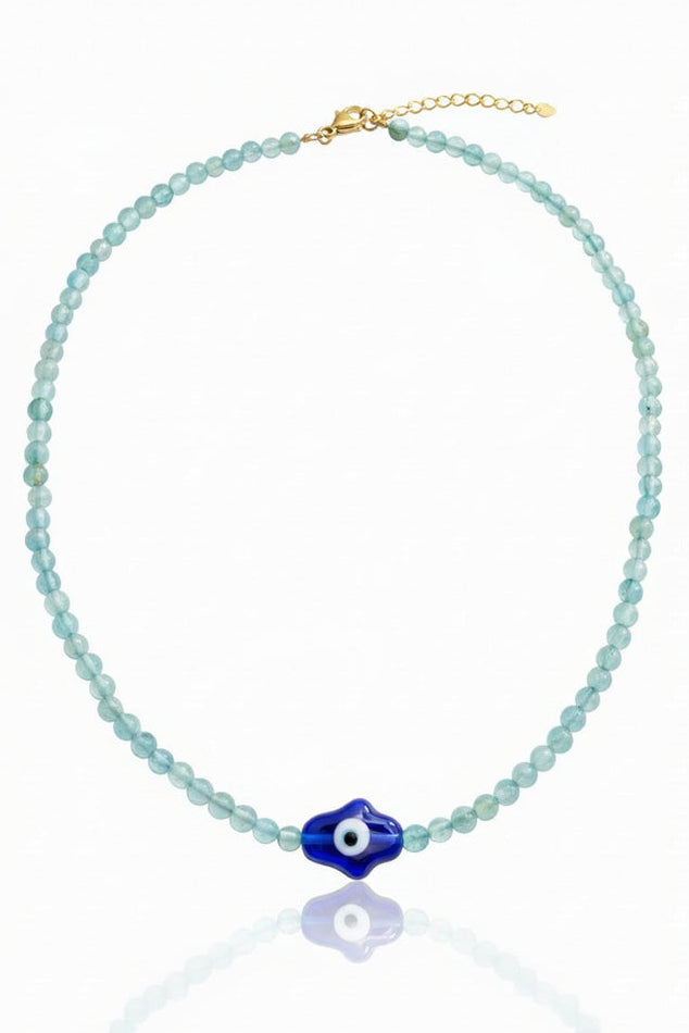 Handmade Aquamarine Evil Eye Choker Necklace