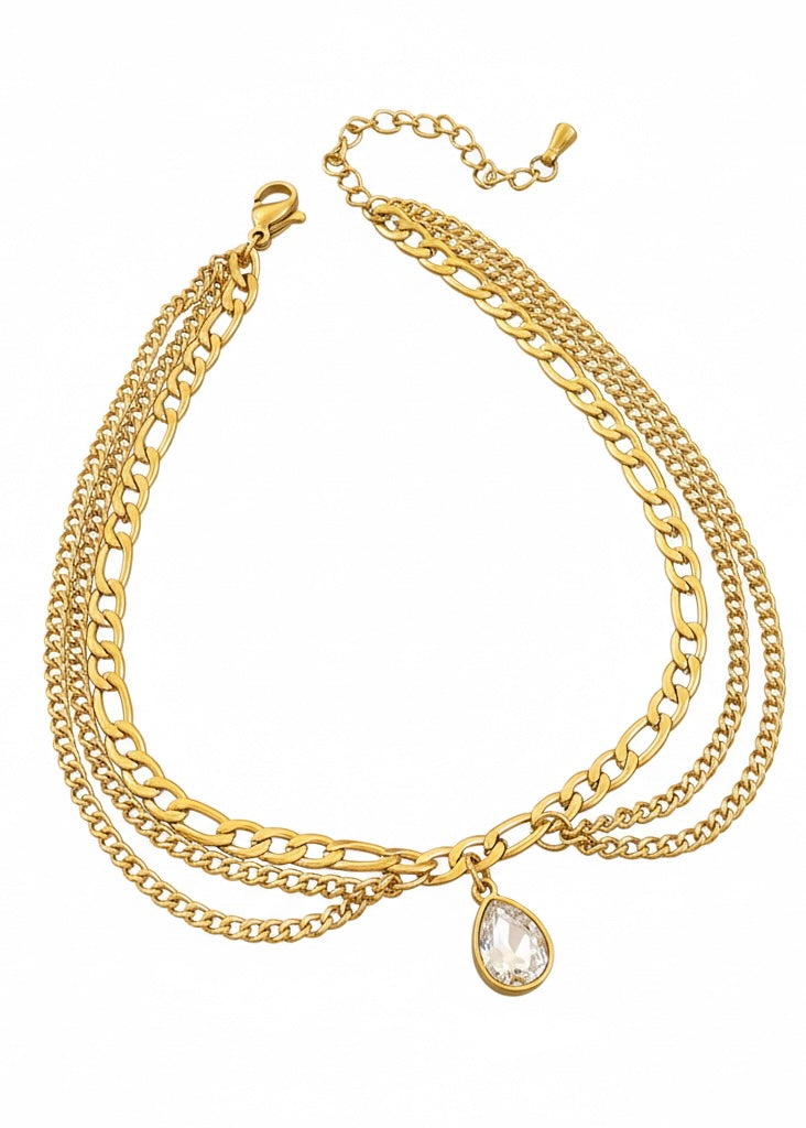 Crystal Teardrop Layered Anklet