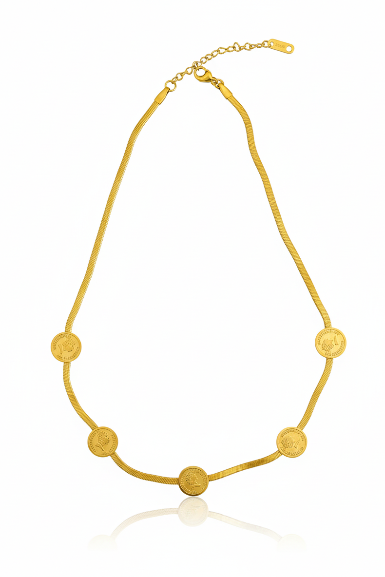Vintage Coin Herringbone Station Necklace
