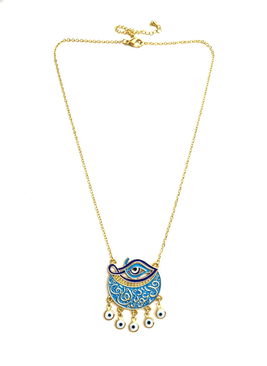 Gold-Plated Calligraphy & Evil Eye Necklace