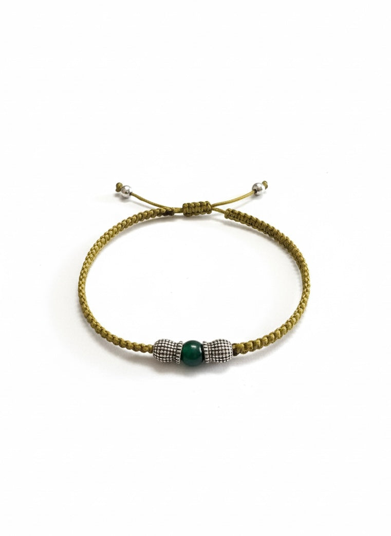 Olive Cord & Green Jade Solo Gem Bracelet