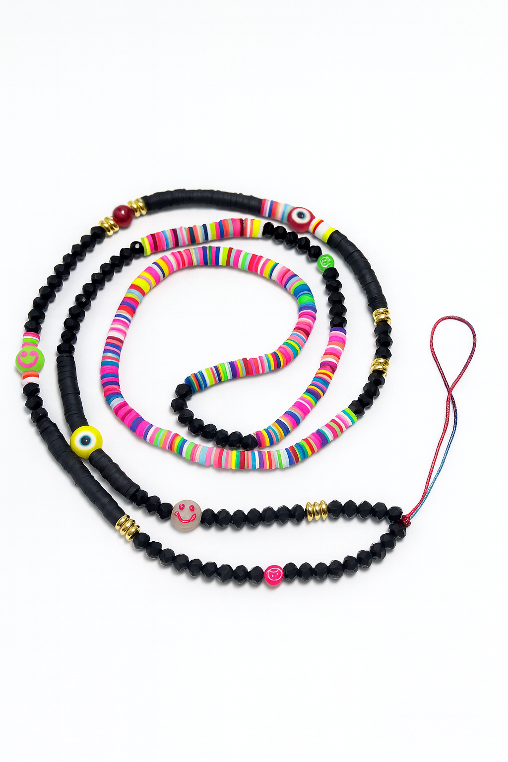 Handmade Multi-Colored/Black Phone Chain