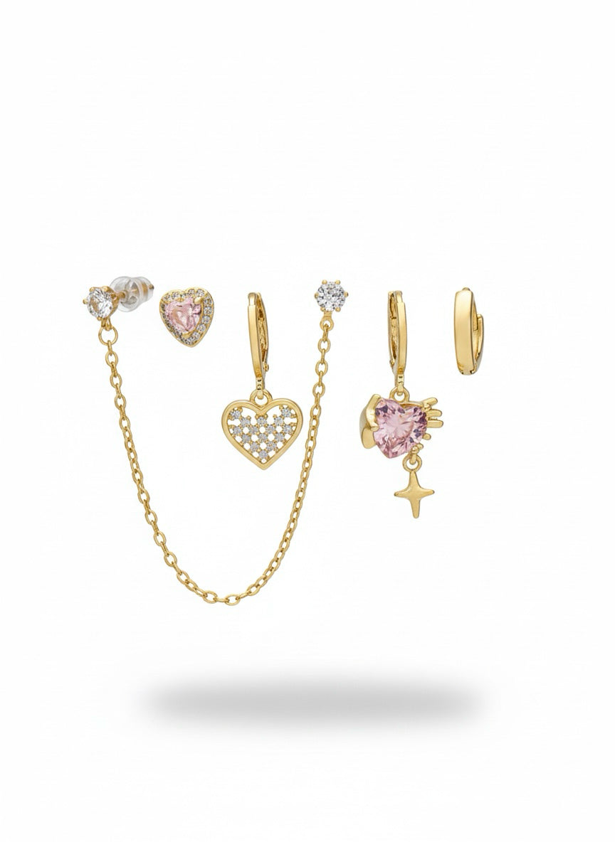 Golden Heart & Star Earring Set