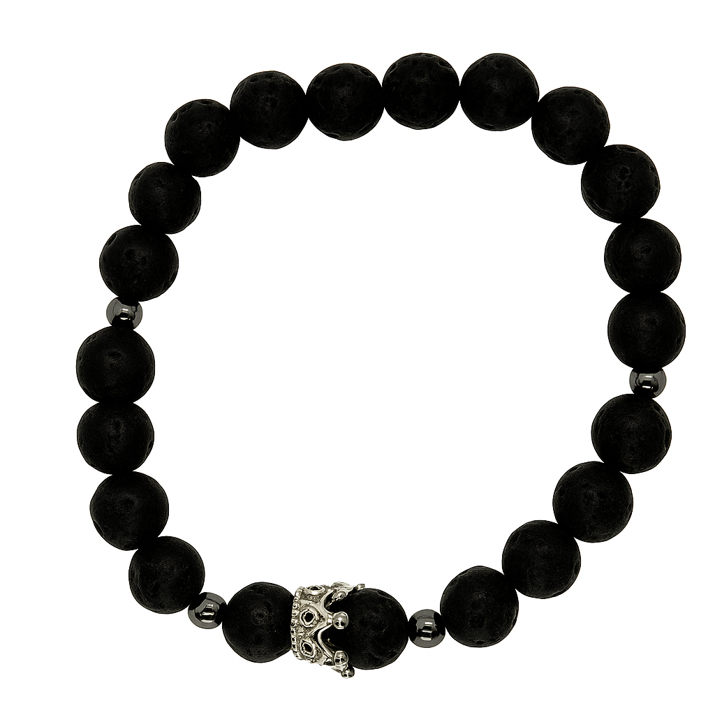 Lava Stone Bracelet with Crown Charm