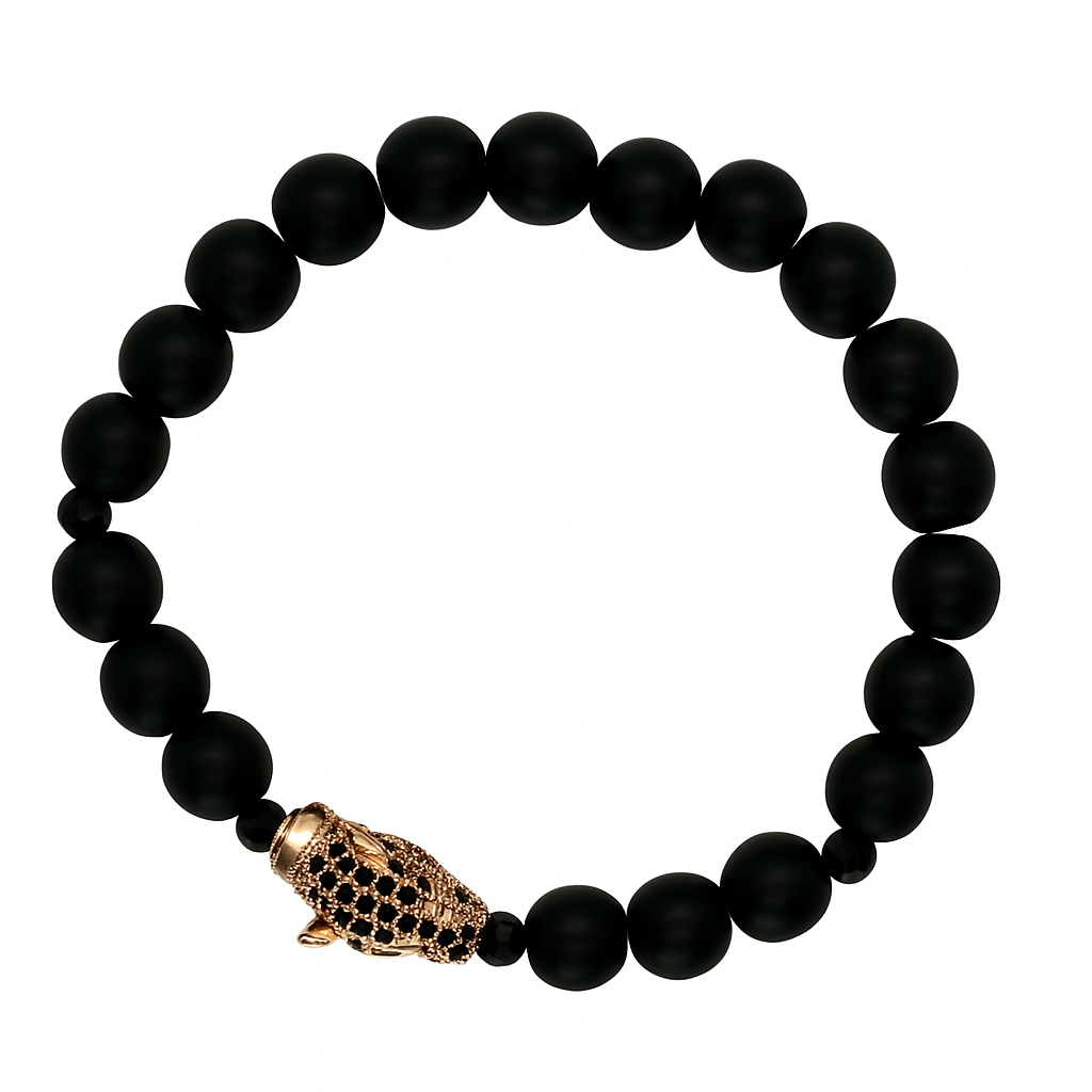 Haidy Handmade Black Beaded Bracelet with Gold Fish Charm
