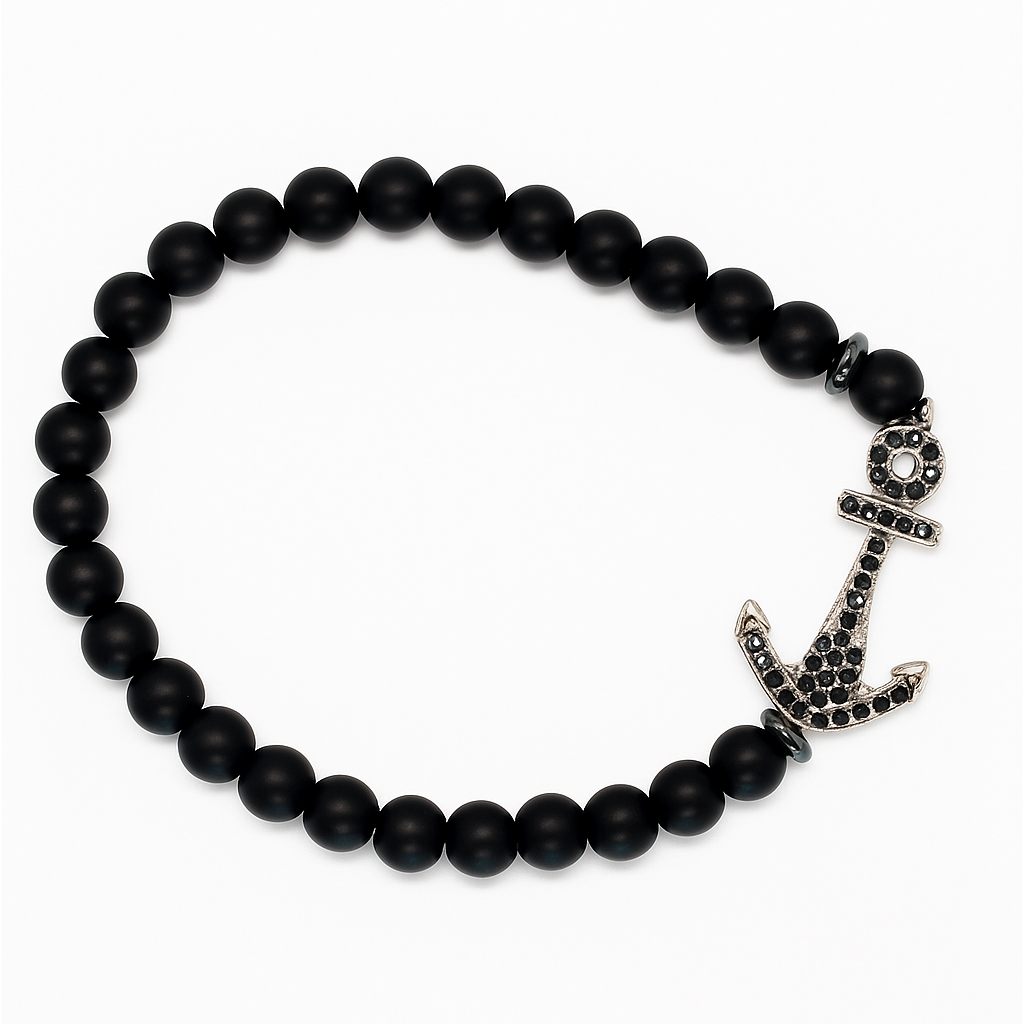 Haidy Handmade Black Beaded Anchor Bracelet