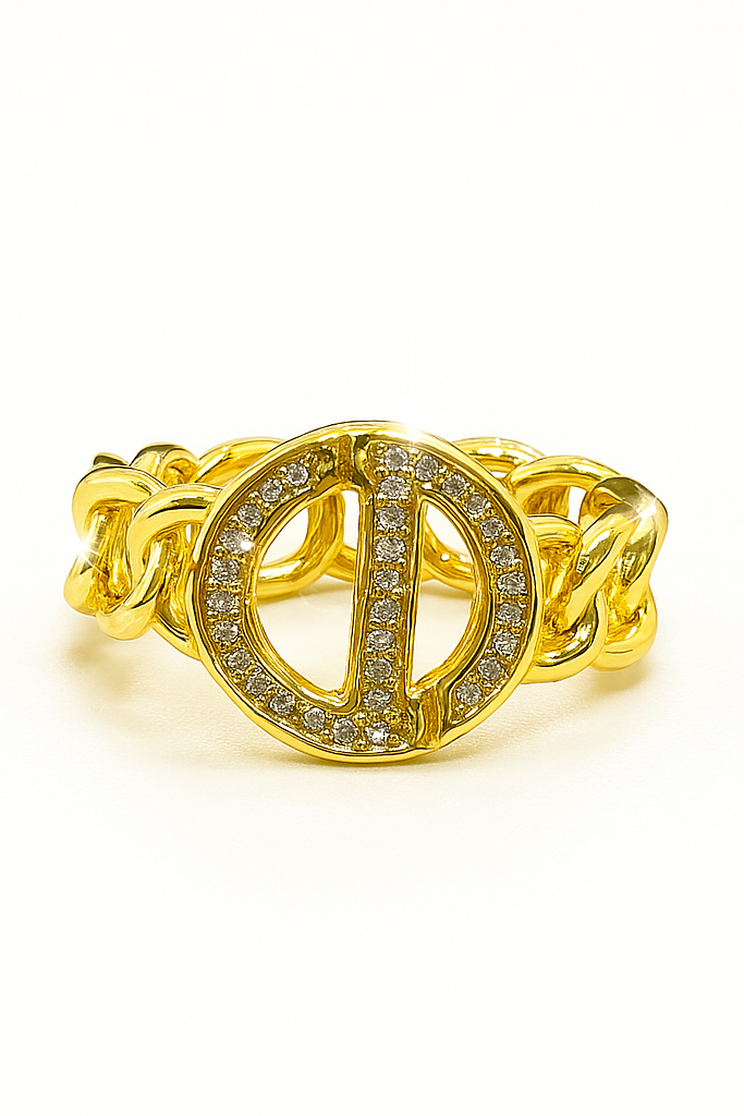 Haidy Handmade stainless steel Chain Ring with Diamond Accent