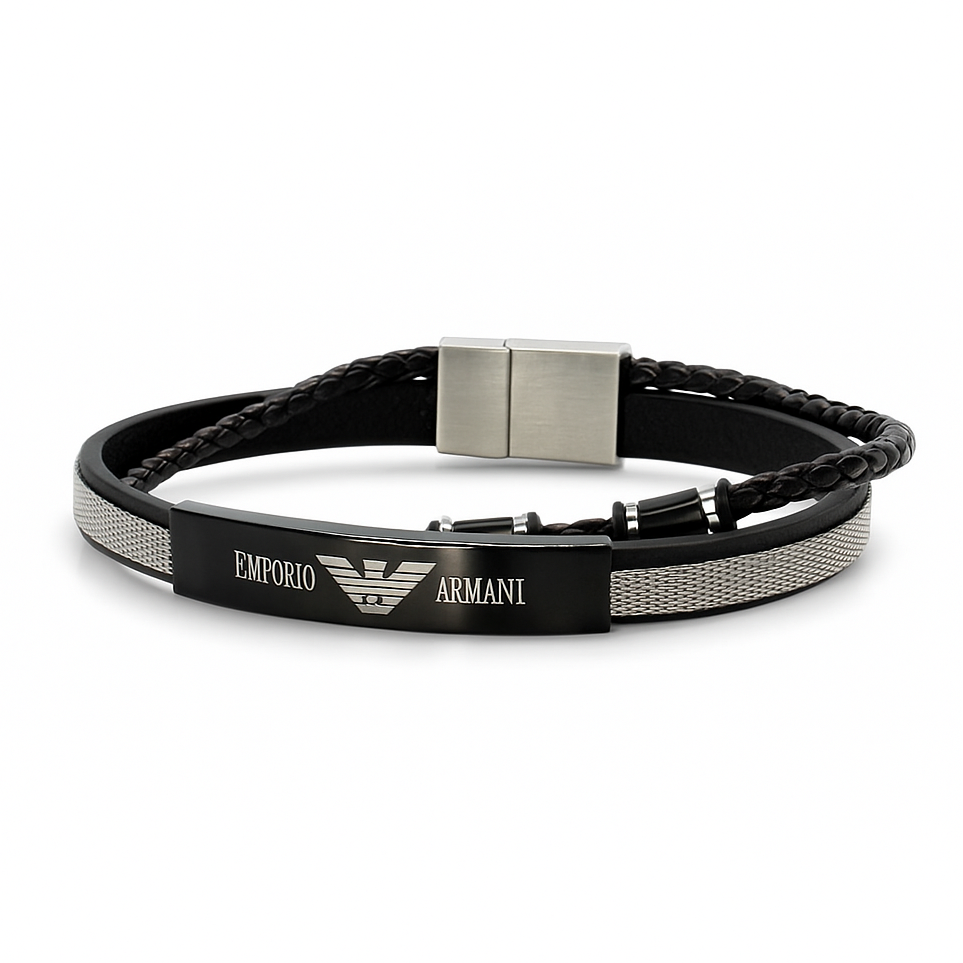 Emporio Armani Men's Braided Leather Bracelet