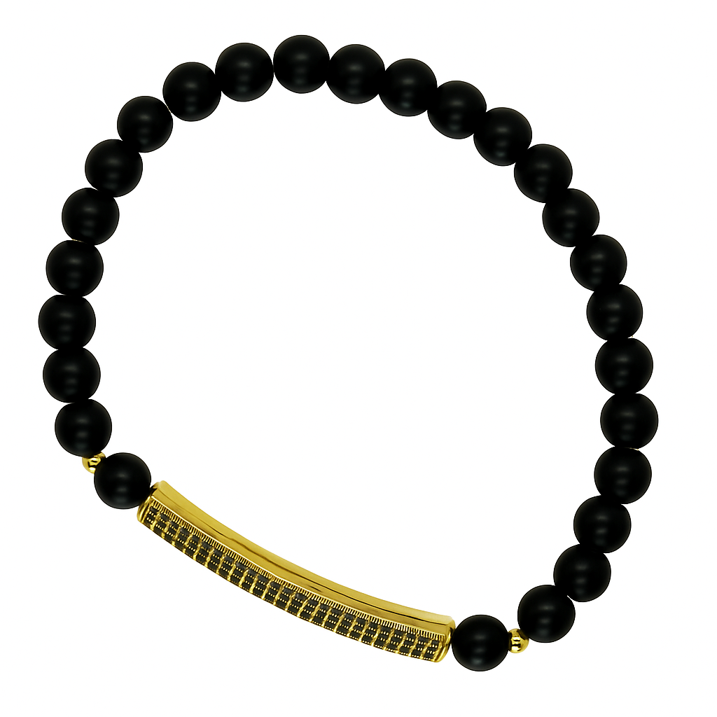 Haidy Handmade Black Beaded Bracelet with Gold Accent