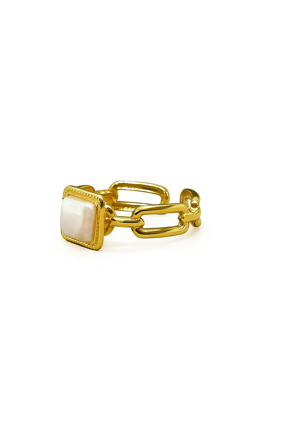 Gold Link Ring with Square Pearl