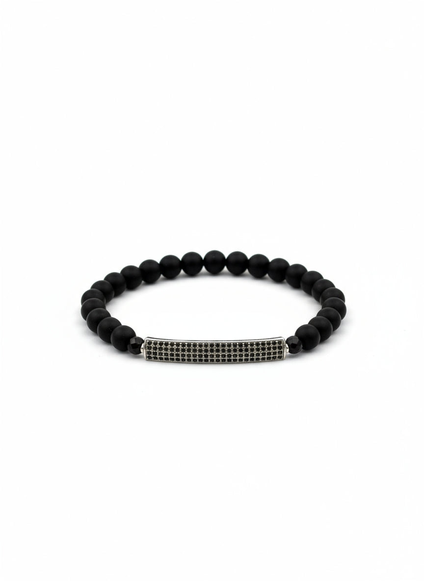 Black Onyx Beaded Bracelet with Black Crystal Pavé Bar