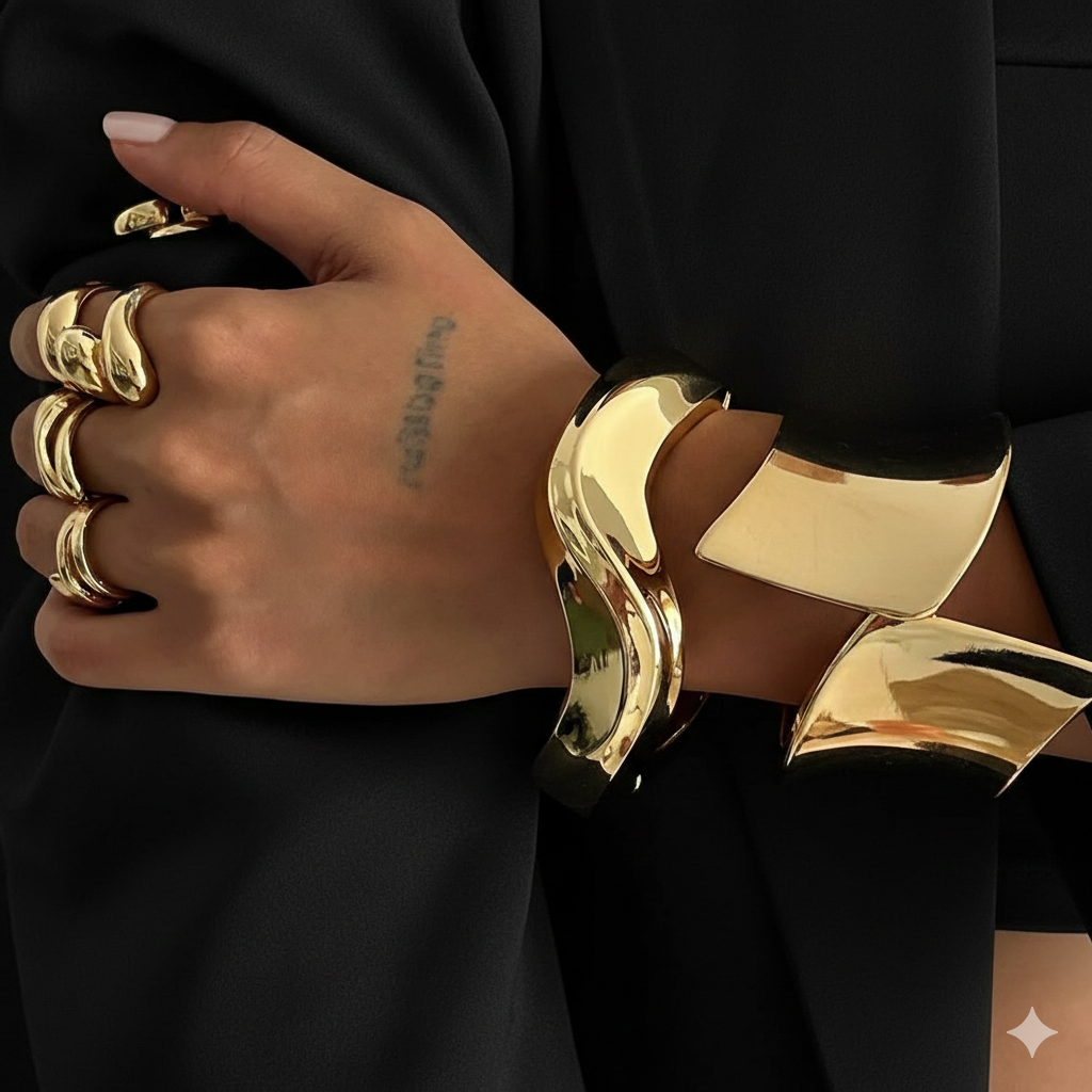 Aura Wide Gold Cuff Bangle - Image 2
