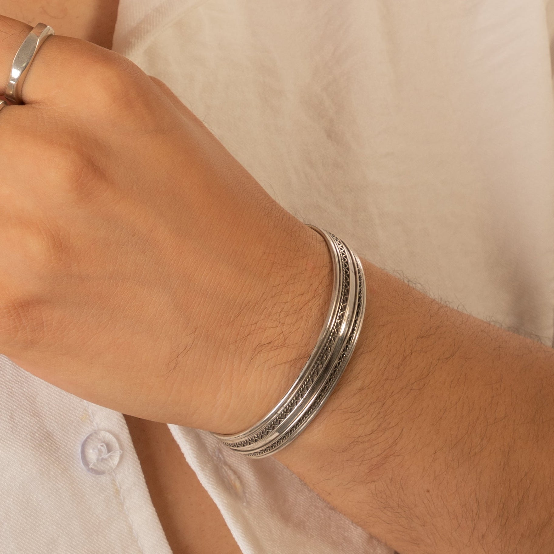 Italian Multi-Row Chevron & Cable Cuff - Image 2