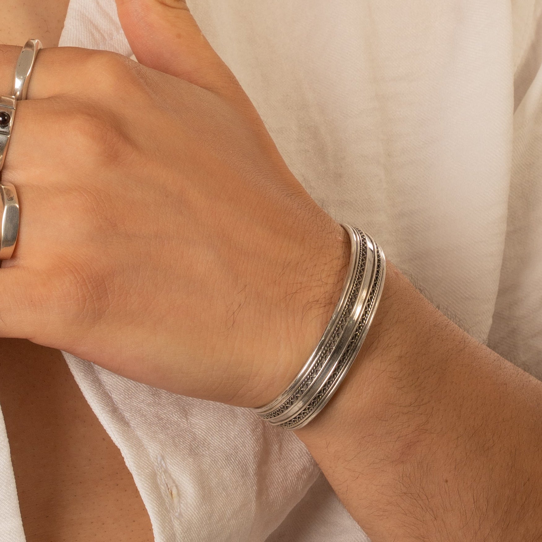 Italian Multi-Row Chevron & Cable Cuff - Image 3