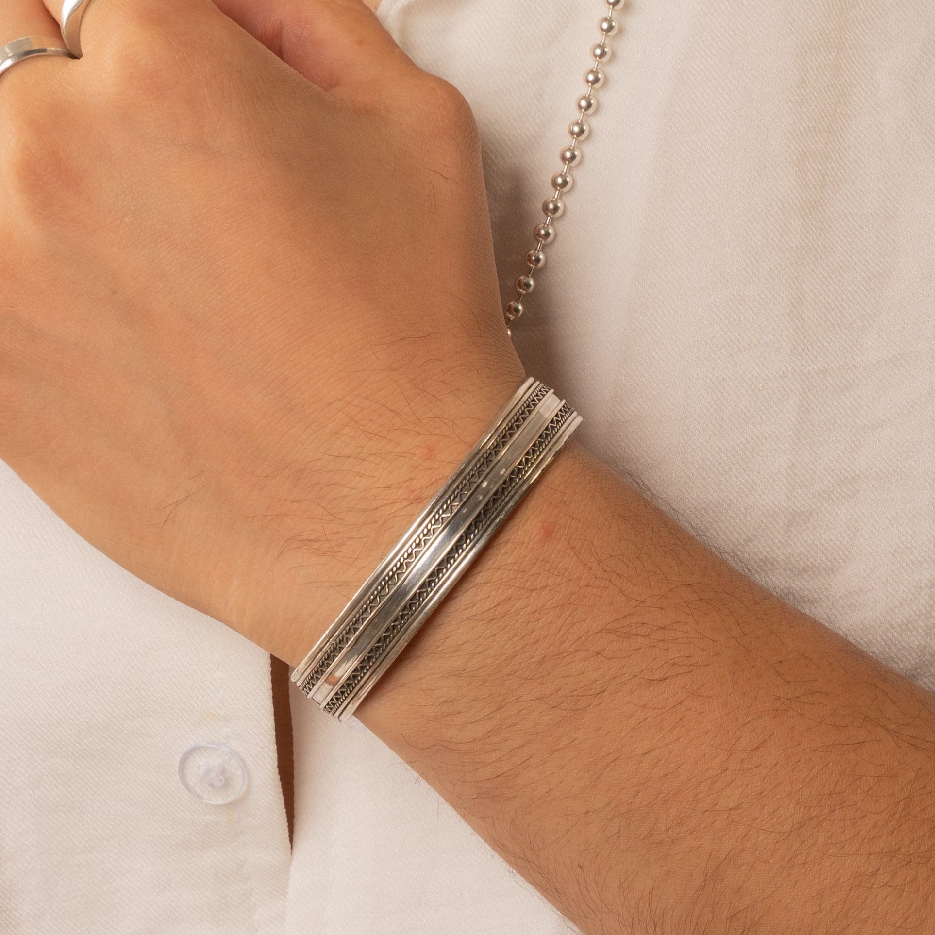Italian Multi-Row Chevron & Cable Cuff - Image 4
