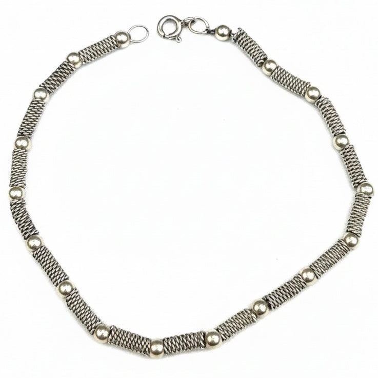 Silver Woven Mesh and Polished Bead Bracelet