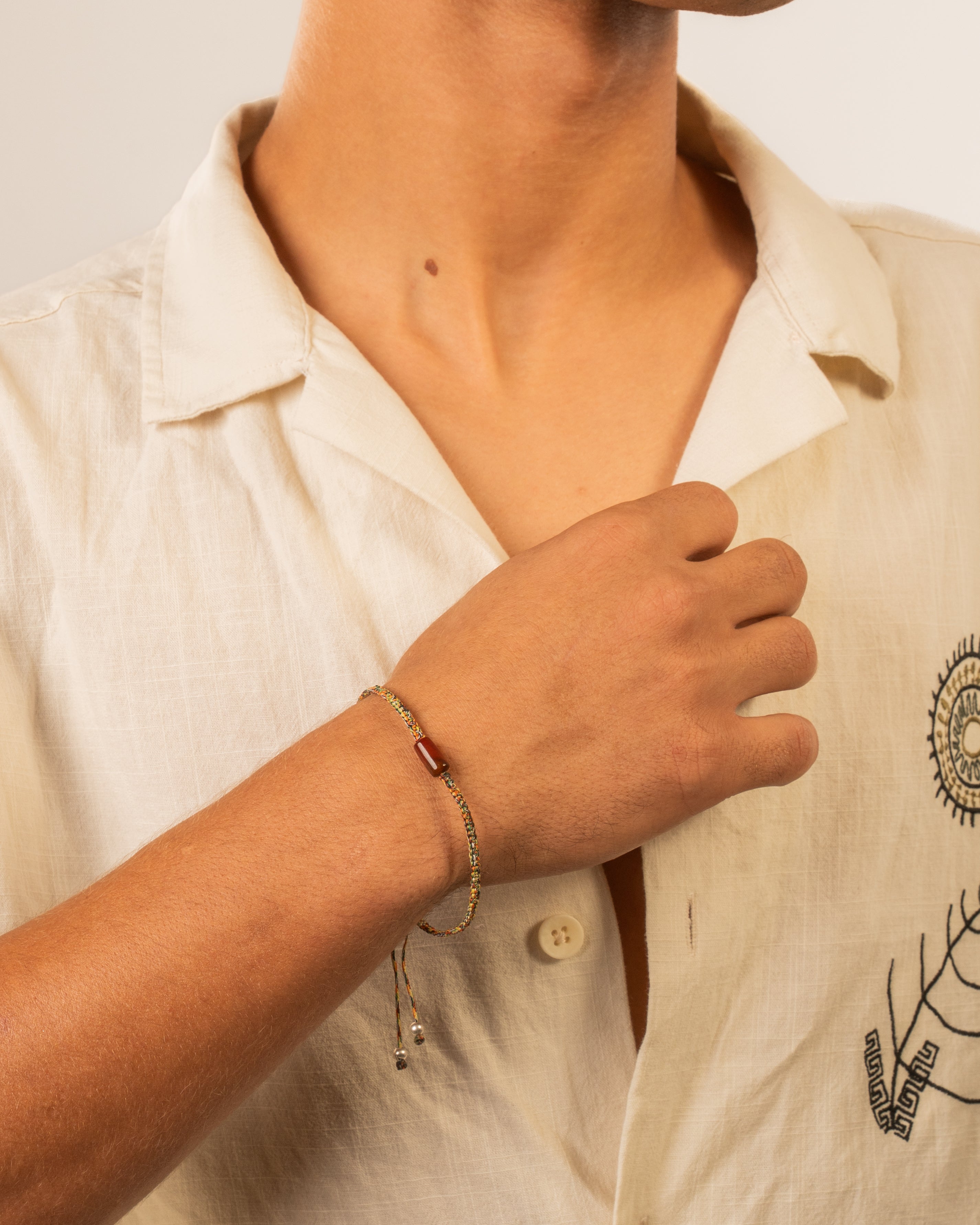 Camo-Style Cord & Amber Gemstone Bracelet - Image 3