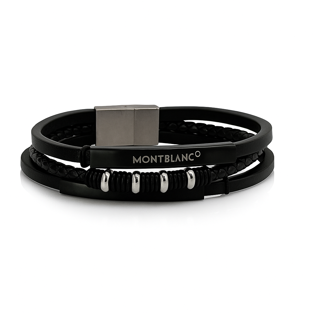 Mont blanc Black Leather Bracelet - Image 2