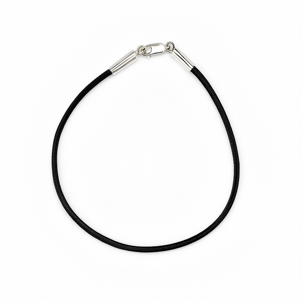 Handmade Black Leather Bracelet with Silver (925) Clasp
