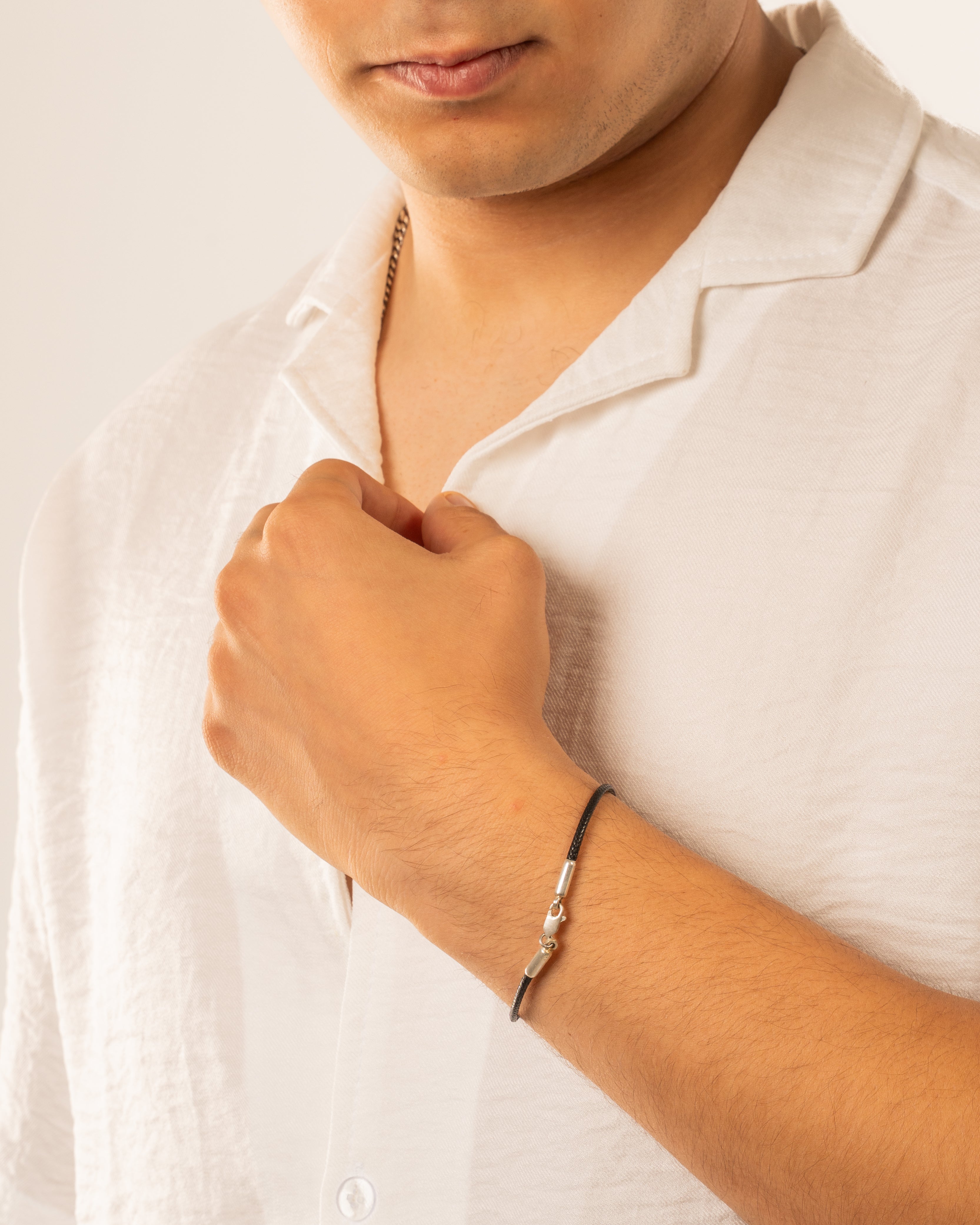 Handmade Black Leather Bracelet with Silver (925) Clasp - Image 4