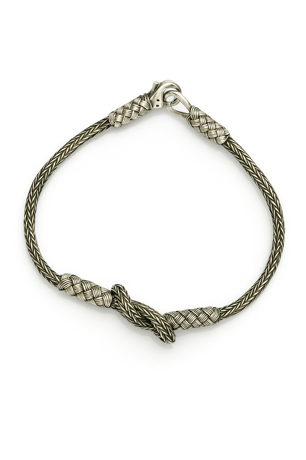 Silver Braided Wheat Chain Bracelet Double-Knot - Image 2