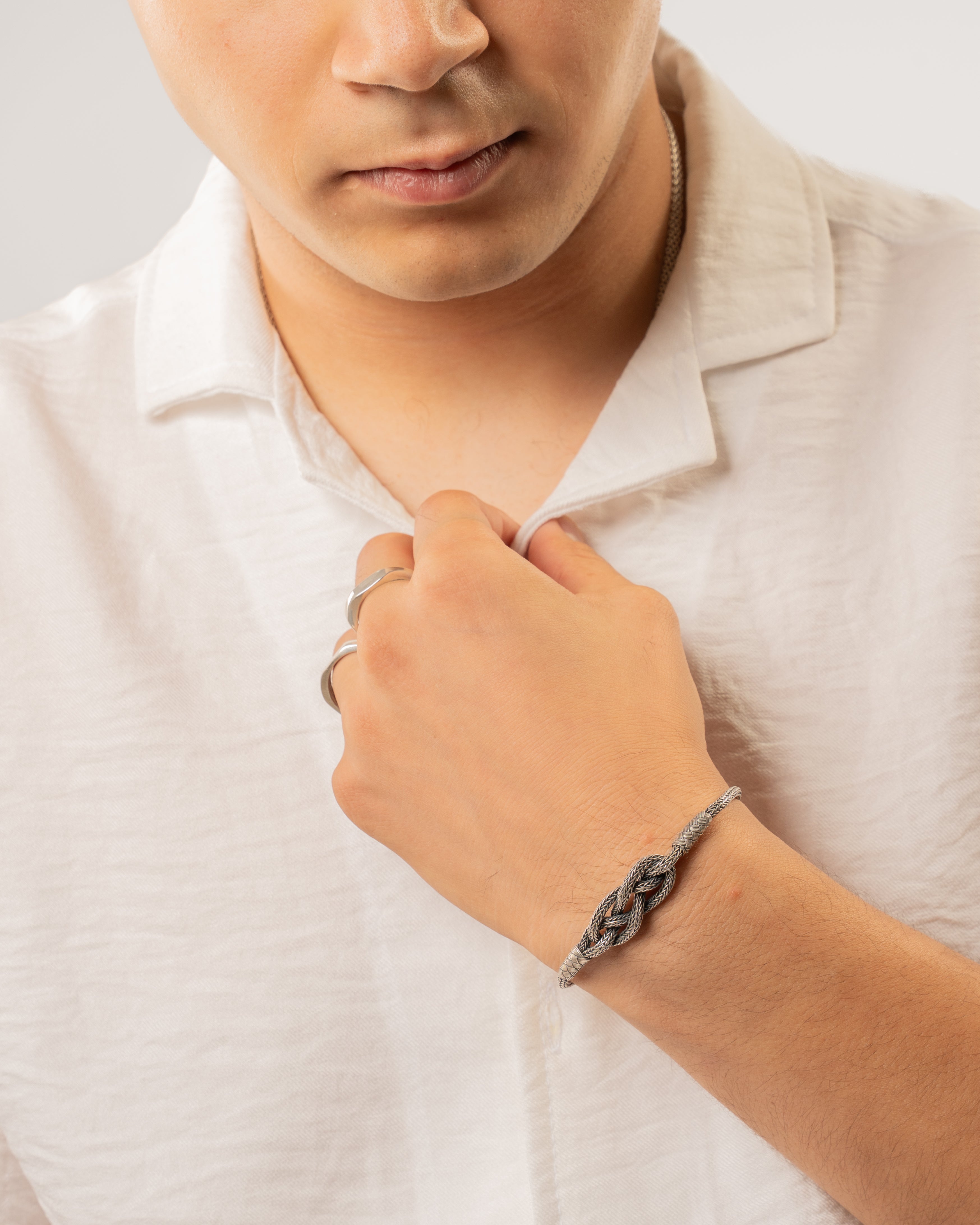 Silver Braided Wheat Chain Bracelet - Image 2