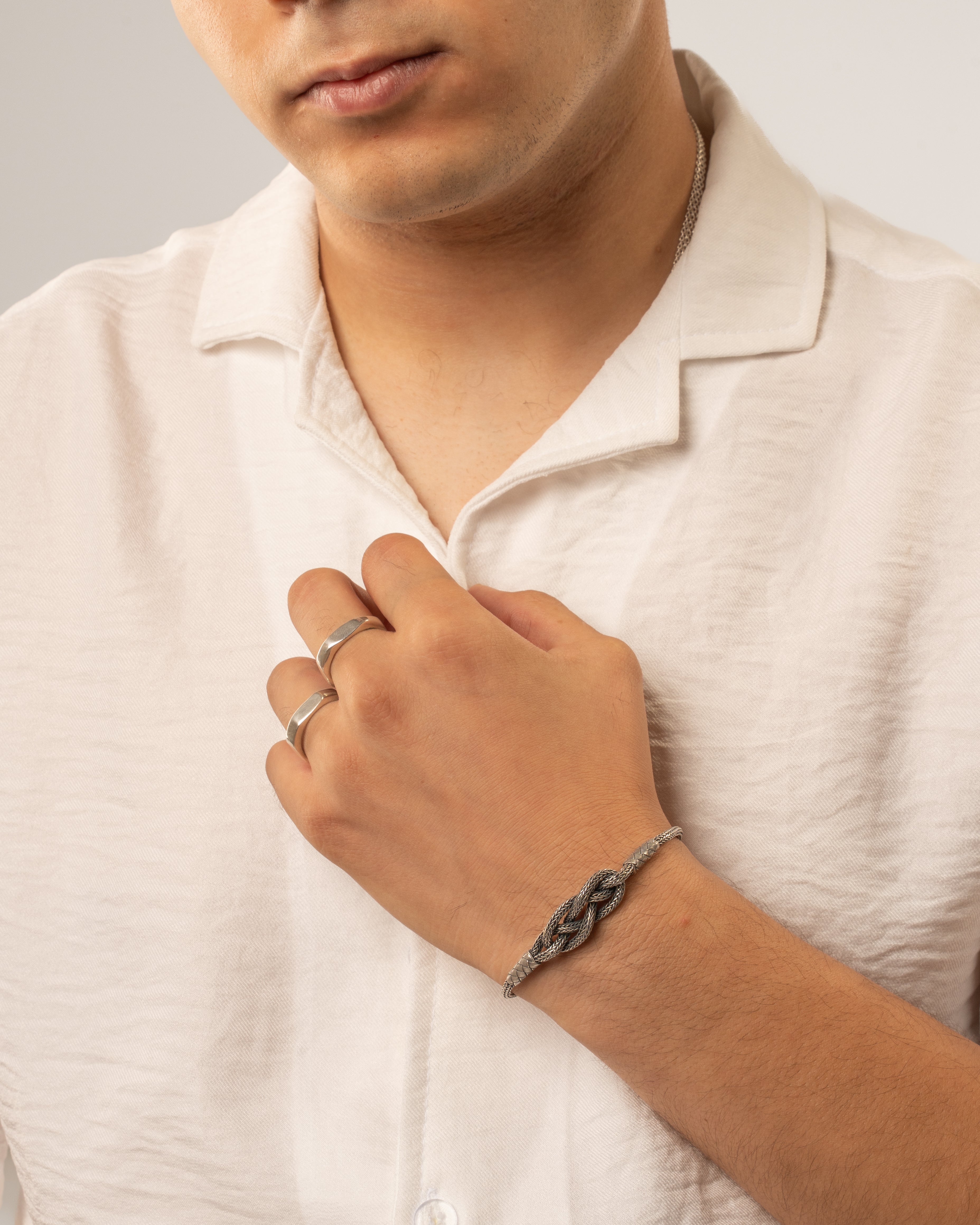 Silver Braided Wheat Chain Bracelet - Image 4
