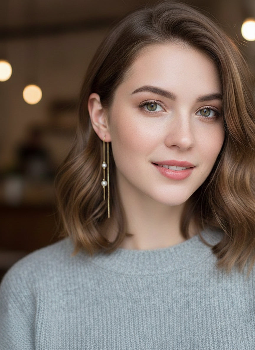 Pearl Threader Drop Earrings - Image 3
